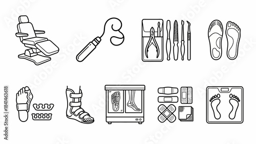 Podiatry Isometric Icon Set: Foot Health, Medical Treatment, and Orthopedic Care Vector Illustration