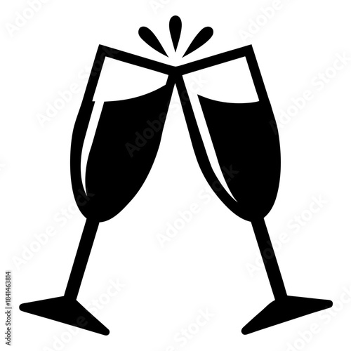 Two champagne glasses clinking together silhouette