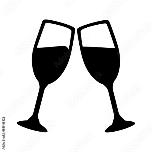 Two champagne glasses clinking together silhouette