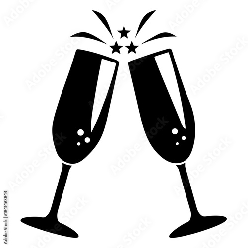 Two champagne glasses clinking together silhouette celebration