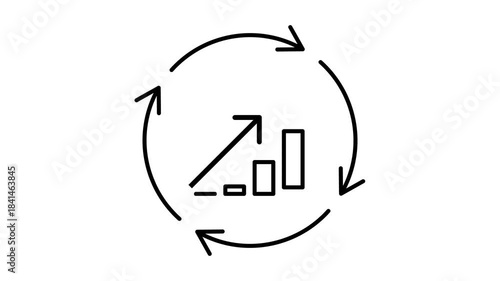 Statistics improvement line animation. Efficiency growth animated icon. Spinning arrows. Graph showing up. Economics, finance. Outline element on white background. HD video with alpha channel