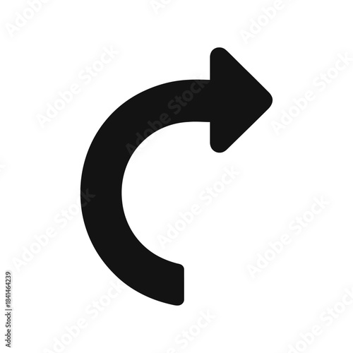 Curved arrow pointing right, dark gray icon on, refresh or reload symbol