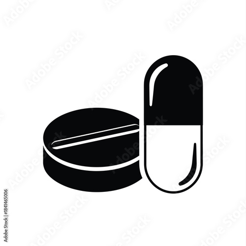 Black and white pill and capsule icons