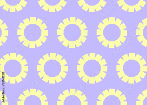 Yellow floral circle elements purple color fabric repeat shapes