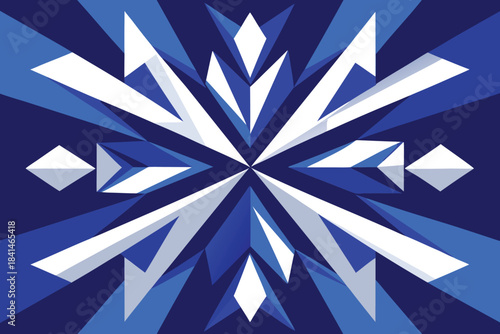 Geometric snowflake pattern in shades of blue and white