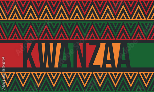 Kwanzaa Happy Celebration. African and African-American culture holiday. Seven days festival, celebrate annual from December 26 to January 1. Black history. Poster, card, banner and background. Vector