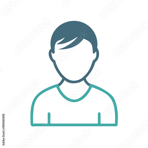 Simple teal outline of a man s head and shoulders against a black background