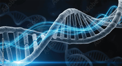 Abstract Blue Helix of DNA Structure Illustration Representing Scientific Research and Genetic Information