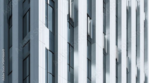 Wallpaper Mural A modern building with a unique facade featuring vertical lines and multiple windows. The architecture is sleek and contemporary, emphasizing geometric shapes Torontodigital.ca