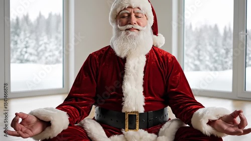 Santa Claus Meditating Zen Yoga Pose Inner Peace Wellness Balance VFX