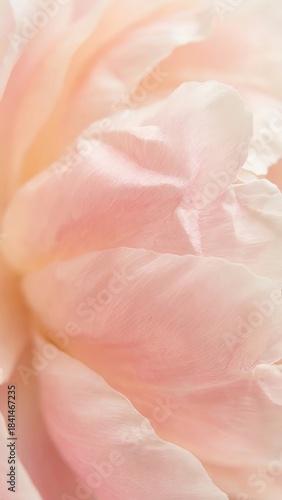 Soft pink peony flower petals closeup with delicate texture  