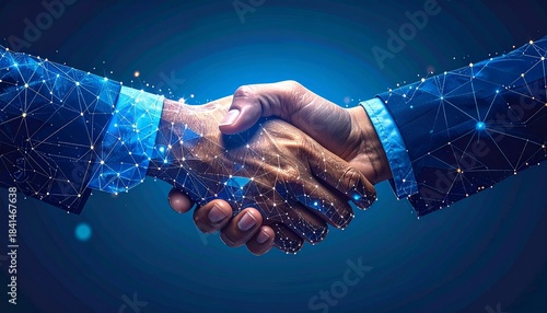 Digital Handshake: Global Business Partnership and Futuristic Technology Collaboration, Network Connection, AI Integration
