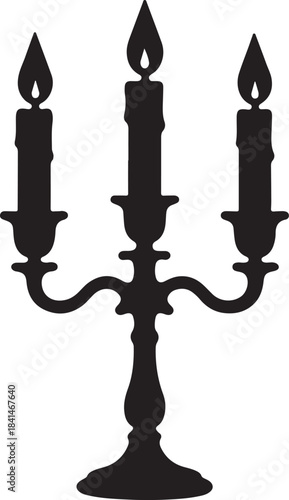 three armed candelabra with lit candles silhouette vector illustration