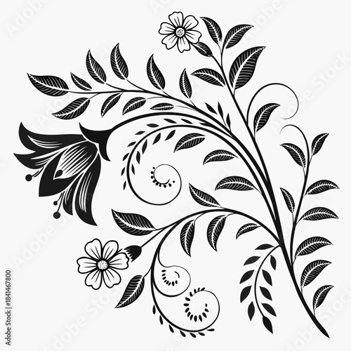 Elegant black and white floral swirl design