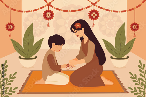 Happy Raksha Bandhan Sister Tying Rakhi Bracelet Brother.