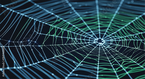 Abstract Digital Spider Web Mesh Pattern on Dark Background, Technology Network Concept