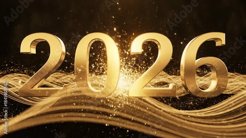 Golden 2026 year numbers on abstract background animation