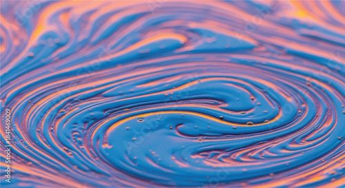 Abstract Swirling Mix of Blue and Orange Acrylic Paint with Liquid Marble Effect and Vibrant Fluid Texture