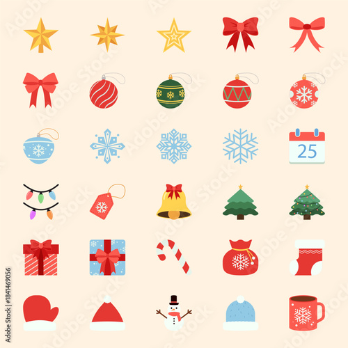 Set of Christmas simple flat colored vector icons