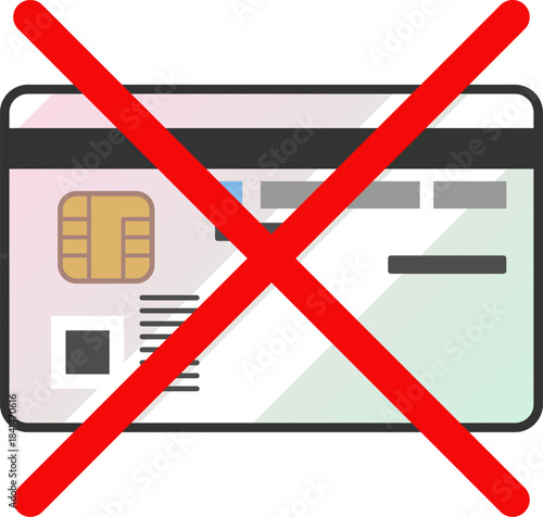 無効を示すバツ印付きのマイナンバーカード裏面イラスト　日本の身分証・マイナ保険証のベクターアイコン