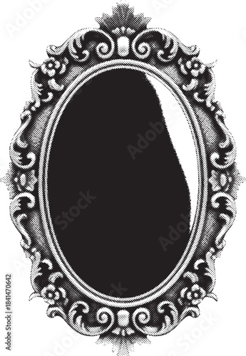 Ornate vintage oval mirror with intricate baroque decorative frame, elegant classic design, vector illustration for home decor and antique themes