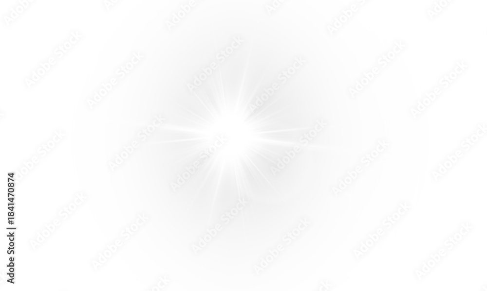 Naklejka premium Yellow star flashed with sparkles sun isolated on white background. Soft glow without departing rays, sunlight with lens flare effect. PNG vector light effect.