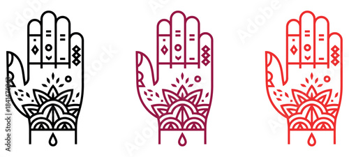 Mehndi Linear Icon
Indian Tradition Body Art Thin Line Vector. Contour symbol representing Henna Drawings, Tattoo Artwork, and Cultural Decoration. Pixel perfect outline drawing.