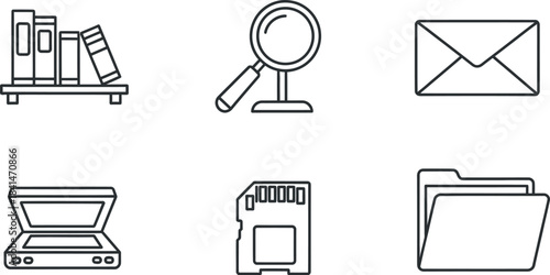 Collection of icons representing data storage and information retrieval