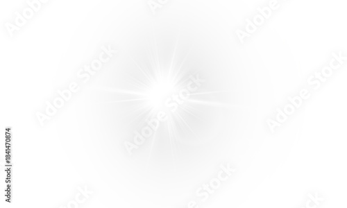 Yellow star flashed with sparkles sun isolated on white background. Soft glow without departing rays, sunlight with lens flare effect. PNG vector light effect.