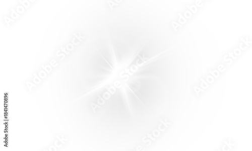 Yellow star flashed with sparkles sun isolated on white background. Soft glow without departing rays, sunlight with lens flare effect. PNG vector light effect.