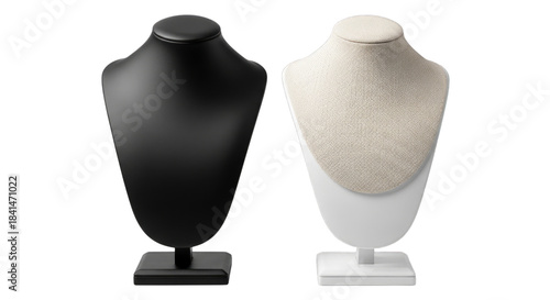 Jewelry display busts in black and white isolated on a transparent background mannequin