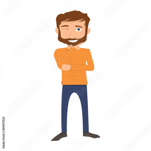 Thoughtful man with a beard thinking about a choice or idea, hand on chin