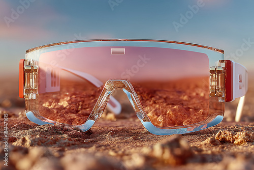 Rose-tinted sunglasses, pink shades, Y2K-inspired look, chic sun glasses, sunglasses at the beach, glasses on a tabletop, sunglasses with a blue sky background, summer ambience, travel agency, holiday