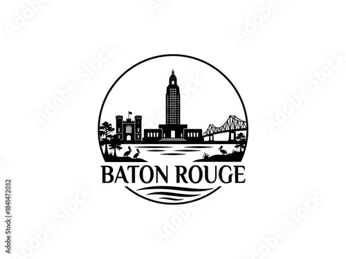 Baton Rouge city of United States skyline emblem with landmarks
