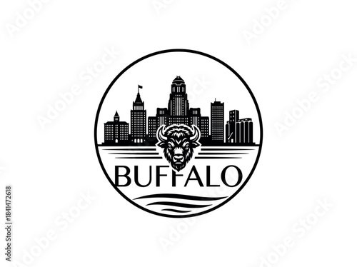 Buffalo city of United States skyline emblem with landmarks