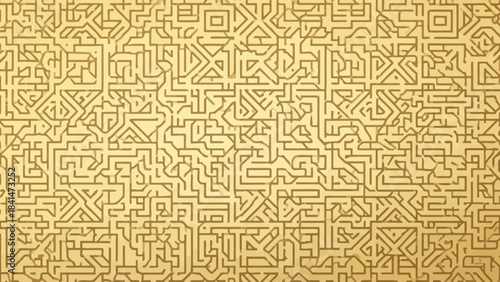 Abstract seamless golden labyrinth pattern background with intricate maze like geometric line art texture