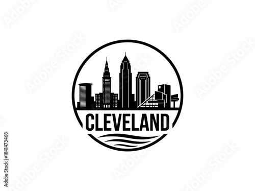 Cleveland city of United States skyline emblem with landmarks