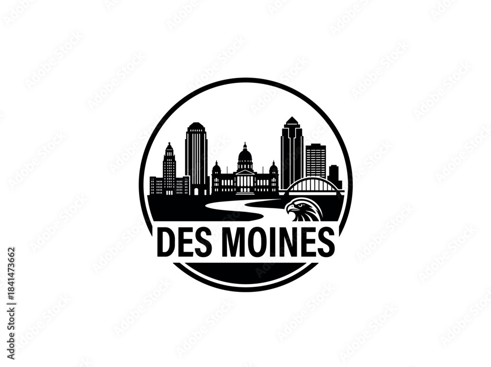 Fototapeta premium Des Moines city of United States skyline emblem with landmarks