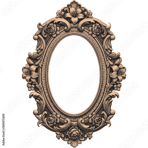 Ornate oval picture frame with floral embellishments and intricate carved details