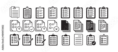 Document File Icons Set. Search, Download, Upload, Delete, Lock, Image, PDF, Folder Line Symbols. vector illustration eps 10