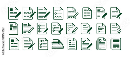Document and Form Icons Set. Checklist, File, Edit, Contract, Paperwork Symbols. Vector illustration eps 10