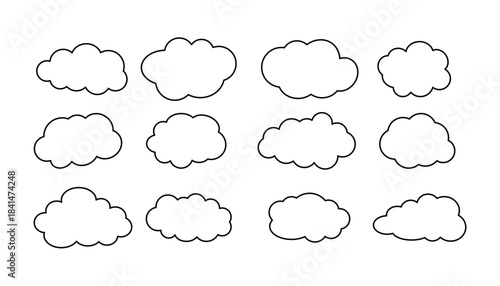 Outline Cloud Icon Set in Simple Flat Line Style.