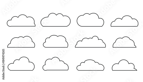 Outline Cloud Icon Set in Simple Flat Line Style.