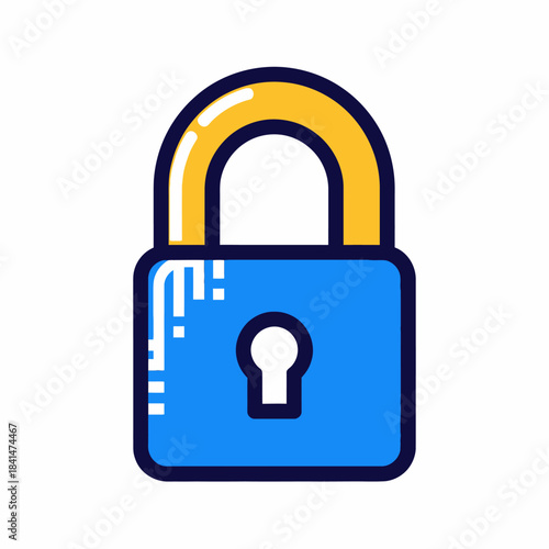 Blue Padlock with Yellow Shackle and Keyhole, Security Icon.