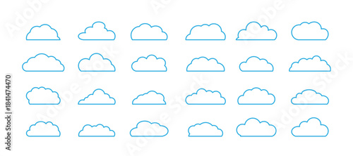 Outline Cloud Icon Set in Flat Line Vector Style.