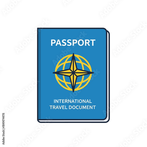 Blue Passport with Compass Rose - International Travel Document Icon.