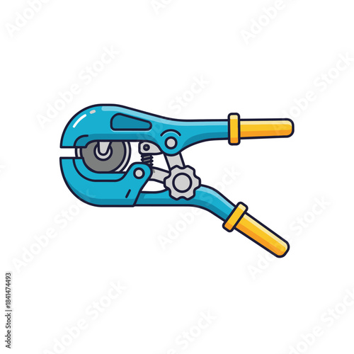 Blue Pipe Cutter Tool with Yellow Handles and Silver Cutting Wheel, Cartoon Style.