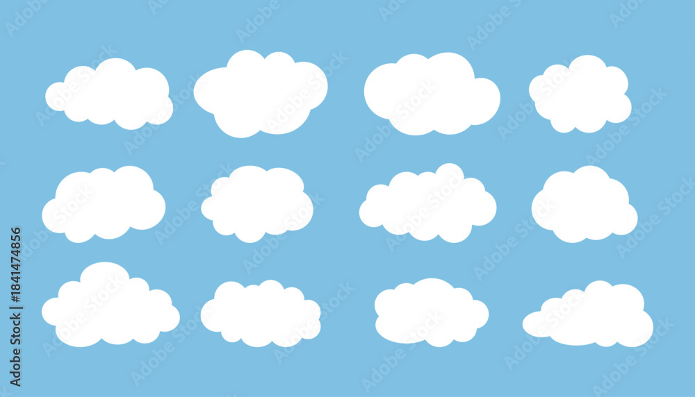 Fototapeta premium Solid Cloud Icon Set in Simple Flat Vector Style.