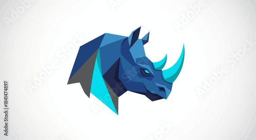 Modern Geometric Rhino Head Logo Design In Blue And Teal Colors
