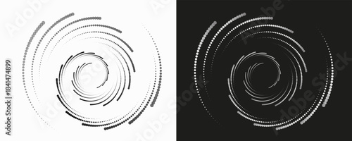 Abstract background with lines in circle. Art design spiral as logo or icon. A black figure on a white background and an equally white figure on the black side.Print
